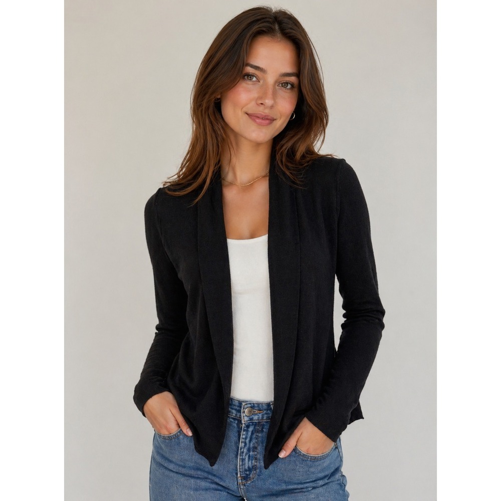 Retrology Womens Black Open Front Shawl Collar Cropped‎ Cardigan Sweater Size S
